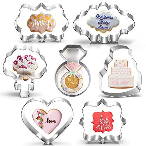 Wedding Cookie Cutter Set-3.5"3"-7 Piece-Heart, Big Diamond Ring, Wedding Cake, Flower, Rectangle, Square and Oval Plaque Frame Cookie Cutters Molds for Bridal Shower Engagement. Wedding Cookie Cutter Set-3.5"3"-7 Piece-Heart, Big Diamond Ring, Wedding Cake, Flower, Rectangle, Square and Oval Plaque Frame Cookie Cutters Molds for Bridal Shower Engagement.