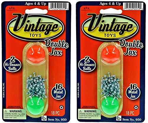 Vintage Metal Jacks Game Set Retro Toys -2 Packs- Jax Game  and  2 Balls Classic Games Great Party Favors or Pinata Filler Stocking Stuffer Toy in Bulk. Plus 1 Sticker. 950-2s