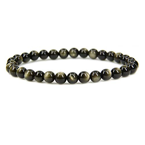 Natural AA Grade Golden Obsidian Gemstone 6mm Ball Beads Stretch Bracelet 7" Unisex