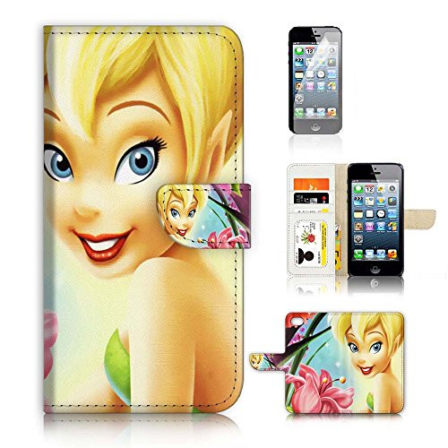 ( For iPhone 5 5S / iPhone SE ) Flip Wallet Case Cover and Screen Protector Bundle A8432 TinkerBell