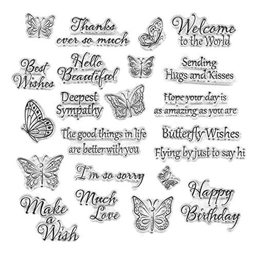 Words Clear Stamp Silicone Stamp Cards with Sentiments,Flowers,Butterfly ,Greeting Words Pattern for Holiday Card Making Decoration and DIY Scrapbooking Album DIY Crafts