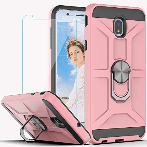 Galaxy J3 2018/J3 Eclipse 2/J3 Orbit/J3 Achieve/Express Prime 3/J3 Prime 2/Amp Prime 3 Case with HD Screen Protector YmhxcY 360 Degree Ring of Shockproof Phone Case for J3 Emerge 2018-ZS Rose Gold