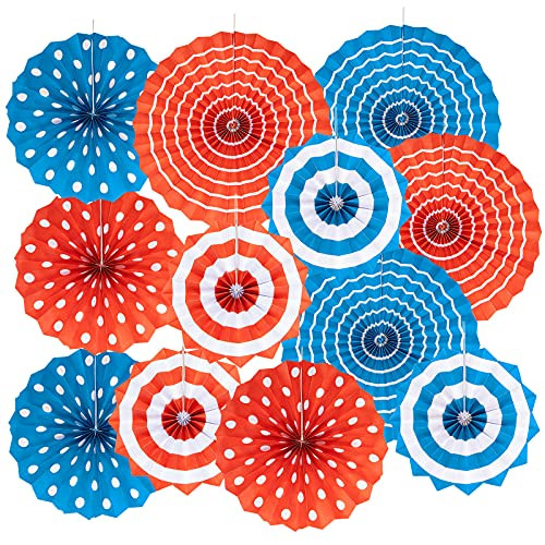 4th of July Patriotic Decorations, Fourth of July Patriotic Party Decorations, Red White Blue Paper Fans, Independence Day Party Supplies