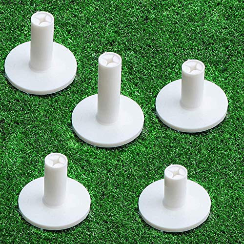 FINGER TEN Golf Rubber Tee Driving Range Value 5 Pack for Indoor Outdoor Practice Mat, Tee Adaptor Size 1.5 2.0White Black Tee Holder Set for Hitting Mats-White 5 Pack All 1.5''-
