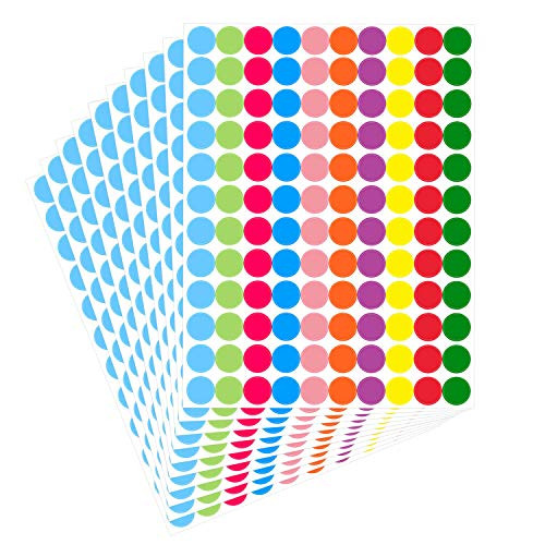 Pack of 1200 3/4" Round Color Coding Circle Dot Sticker Labels 10 Assorted Colors Print or Write