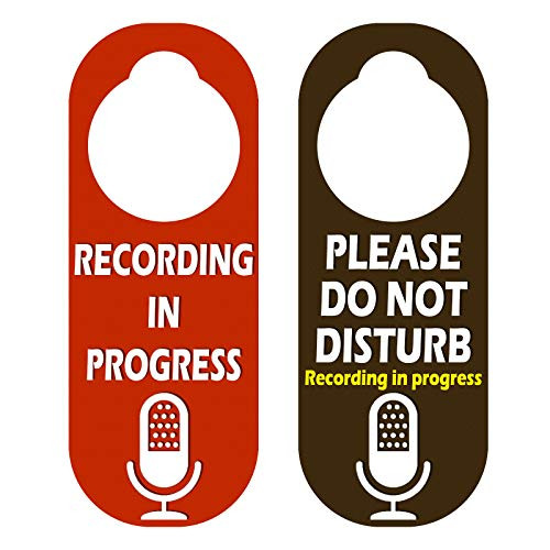 Recording in Progress Privacy Sign, Please Do Not Disturb Sign, Door Knob Hanger 2 Pack, Double Sided, Ideal for Using in Any Room?7 x 2 inches?