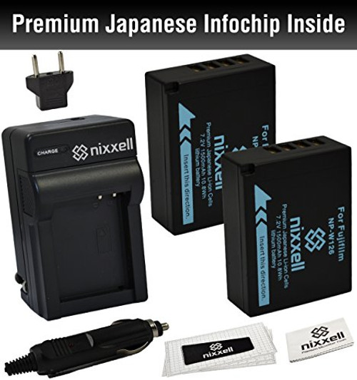 Combo Kit WT Nixxell Battery (2pack) and charger for Fujifilm NP-W126 BC-W126 and Fuji FinePix HS30EXR, HS33EXR, HS35EXR, HS50EXR, X-A1, X-E1, X-E2, X-M1, X-Pro1, X-T1 (Fully Decoded)