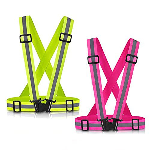 SAWNZC Running Reflective Vest Gear 2Pack, Adjustable Safety Vests High Visible Reflective Belt Straps for Night Running Outdoor Cycling Motorcycle Dog Walk Jogging