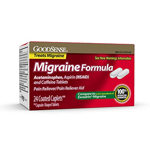 GoodSense Migraine Formula Caplets, Acetaminophen, Aspirin -NSAID- and Caffeine Tablets, Migraine Pain Relief, 24 count