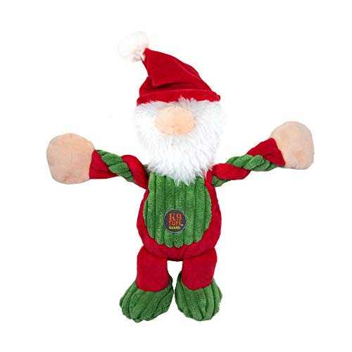 Charming Pet Pulleez Holiday Santa Gnome Squeaky Plush Dog Toy with Ropes for Pull-Through Tugging Action, XS