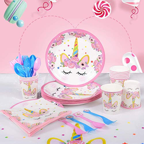 Unicorn Party Supplies Set Birthday Party Decorations Tableware for Kids Disposable Table Cover, Plates, Cups, Napkins, Utensils & Happy Birthday Banner (Serves 6,90 Pieces) Unicorn Party Supplies Set Birthday Party Decorations Tableware for Kids Disposable Table Cover, Plates, Cups, Napkins, Utensils & Happy Birthday Banner (Serves 6,90 Pieces)