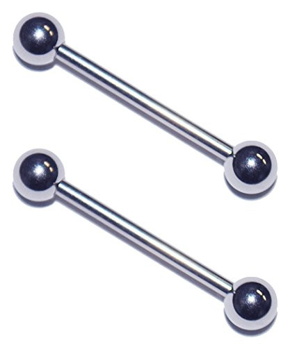 2x 14 Gauge 14g 316L Stainless Steel Straight Barbell Tongue Nipple Ring 1/4 5/16 3/8 7/16 1/2 9/16 5/8 3/4 7/8 Pair Set of 2 -1/2" Long-4mm Ball-