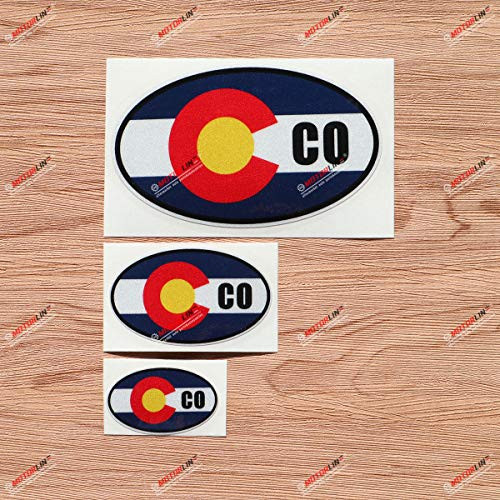 Colorado State CO Oval Code Flag Vinyl Decal Sticker - 3 Pack Reflective, 2 Inches, 3 Inches, 5 Inches - for Car Boat Laptop Cup Phone