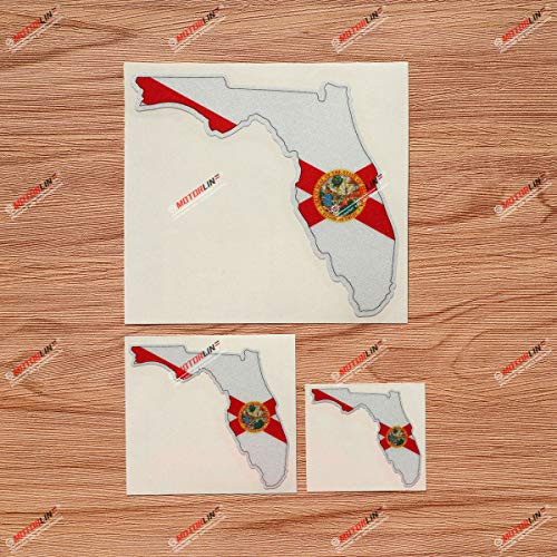 Florida Flag Map Outline FL State Vinyl Decal Sticker - 3 Pack Reflective, 2 Inches, 3 Inches, 5 Inches - for Car Boat Laptop Cup Phone