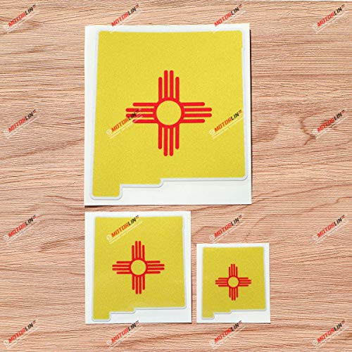 New Mexico State Flag Map Outline Vinyl Decal Sticker - 3 Pack Reflective, 2 Inches, 3 Inches, 5 Inches - for Car Boat Laptop Cup Phone