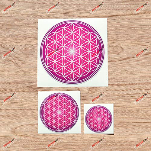 Sacred Geometry Flower of Life Pink Vinyl Decal Sticker - 3 Pack Reflective, 2 Inches, 3 Inches, 5 Inches - for Car Boat Laptop Cup Phone
