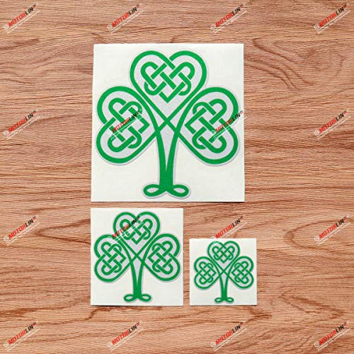 Shamrock Clover 3 Leaf Celtic Knot Ireland Irish Green Vinyl Decal Sticker - 3 Pack Reflective, 2 Inches, 3 Inches, 5 Inches - for Car Boat Laptop Cup Phone 06280