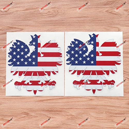 Polish Coat of Arms Eagle Polska Poland American Flag Vinyl Decal Sticker - 2 Pack Reflective, 6 Inches - for Car Boat Laptop