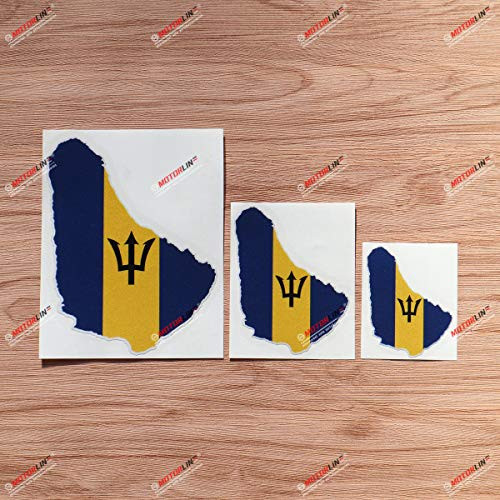 Barbados Map Outline Flag Barbadian Vinyl Decal Sticker - 3 Pack Reflective, 3 Inches, 4 Inches, 6 Inches