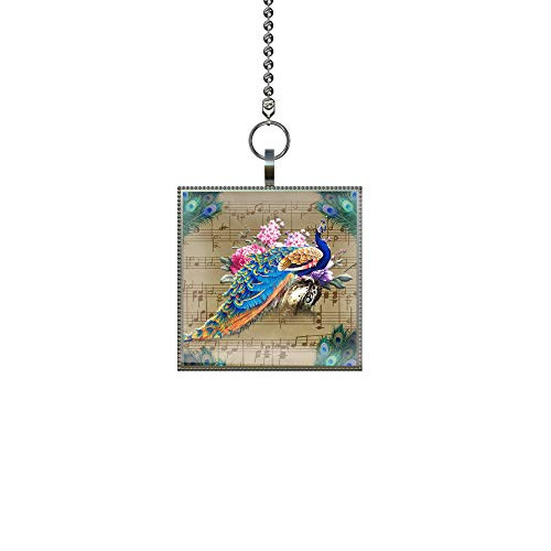 Peacock Music Fan/Light Pull Square Pendant with Chain