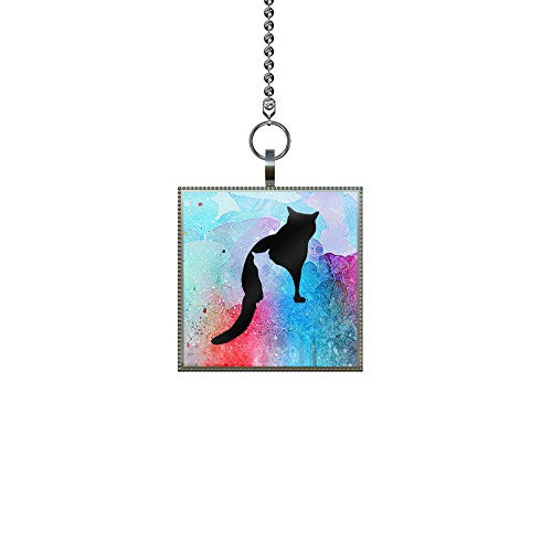 Two Cat Silhouette Fan/Light Pull Square Pendant with Chain