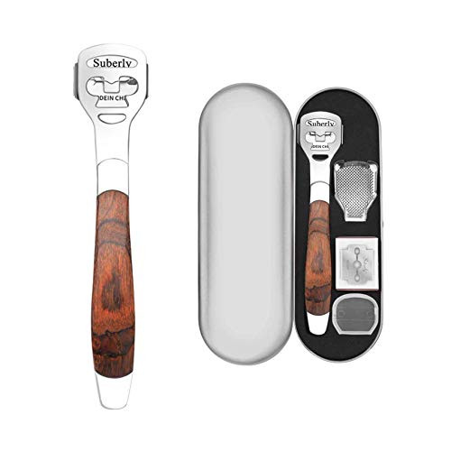 ILamourCar Foot Shaver Pedicure Callus Remover Set including 1 Callus Shaver for Feet 1 Foot File Head 1 Dead Skin Collection Box and 10 Blades Professional Pedicure Tools -Wooden Handle-