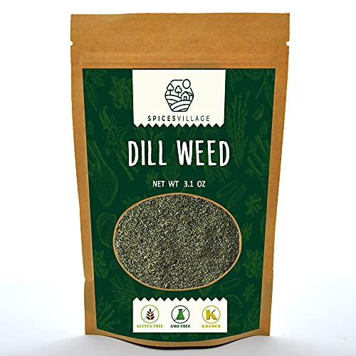 Spices Village Dill Weed, All Natural Pickling Spice, Kosher Certified, Dried Dill Pickle Seasoning, Flavorful Herbs for Vegetables, Salads, Soups, Gluten Free, Non GMO, Resealable Bulk Bag 3.1 oz