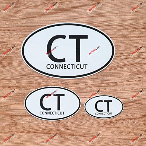 CT Connecticut Oval Code US State Vinyl Decal Sticker - 3 Pack Glossy, 2 Inches, 3 Inches, 5 Inches - for Car Boat Laptop Cup Phone