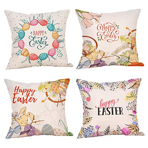 MeritChoice Happy Easter Throw Pillow Covers Set of 4 with Rabbits Easter Eggs of Decorations Square for Easter Durable Throw Pillow Covers 18 x 18 Inches MeritChoice Happy Easter Throw Pillow Covers Set of 4 with Rabbits Easter Eggs of Decorations Square for Easter Durable Throw Pillow Covers 18 x 18 Inches
