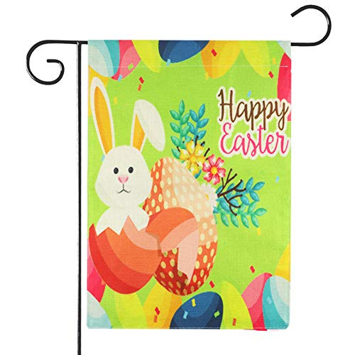 Easter Garden Flag Happy Easter Yard Flag Easter Decorations for Outside 12x18 Inch Vertical Bunny Eggs Burlap Flag Double Sided Spring Garden Flag for Garden Outdoor Decor