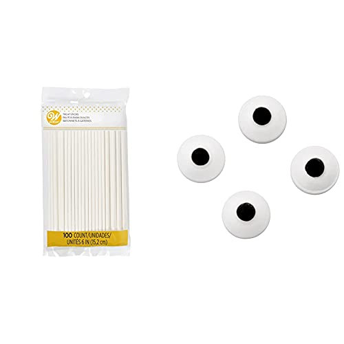 Wilton White 6-Inch Lollipop Sticks, 100-Count  and  Edible Candy Eyeballs, 0.88 oz.