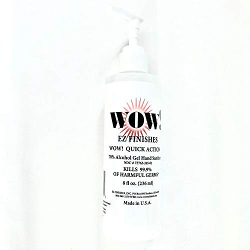 WOW EZ FINISHES Quick Action 70 percent Alcohol Gel Hand Sanitizer with Pump, 1 8 oz Bottle