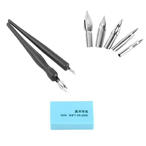 HEEPDD Comic Drawing Kit, Manga Cartoon Comic Drawing Painting Kit with 2 Pen Holders 5 Nibs and Eraser Comic Pen Nib Set Professional Manga Pen Dip Pen