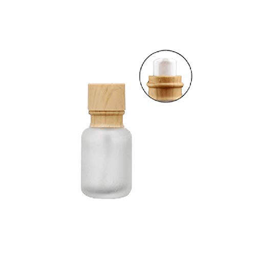 50ml/1.7oz Clear Empty Refillable Frosted Glass Pump Press Bottles Cosmetic Packing Storage Containers Jar Pot Vial With Wood Grain Lid For Emulsion Lotion Essence