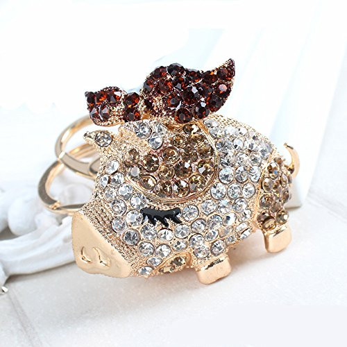 Cute Sparkling Pig Piggy Keychain Keyring Crystal Rhinestones Purse Pendant Handbag Charm(Purple)