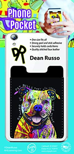 Enjoy It Dean Russo Pit Bull Phone Pocket - Peel and Stick Pit Bull Phone Wallet Credit Card Holder for Smartphones - Beware of Pit Bulls They Will Steal Your Heart