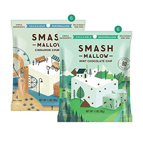 Cinnamon Churro and Mint Chocolate Chip by SMASHMALLOW | Snackable Marshmallows | Non-GMO | Organic Cane Sugar | Gluten-free | 12 Count (1.1 oz)