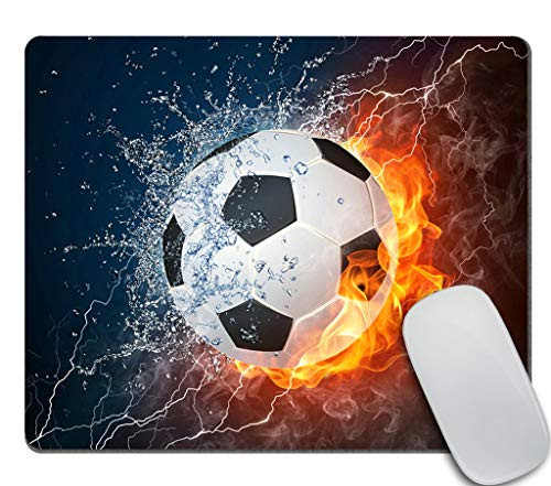 Amcove Flaming Soccer Fire and Water Mousepad Non-Slip Rubber Gaming Mouse Pad Rectangle Mouse Pads for Computers Laptop