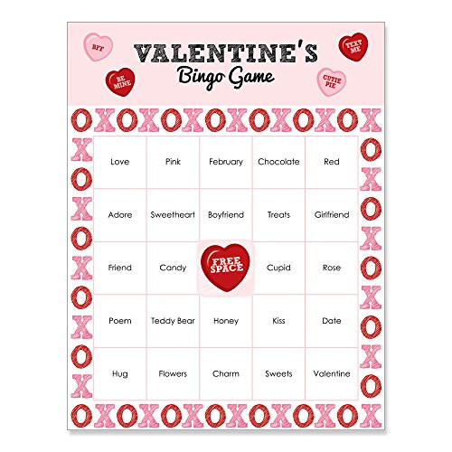 Conversation Hearts - Valentine's Day Party Bingo Game & Bar Bingo Game Cards - 16 Count