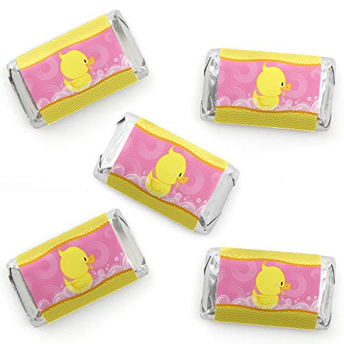 Pink Ducky Duck - Mini Candy Bar Wrapper Stickers - Baby Shower or Birthday Party Small Favors - 40 Count