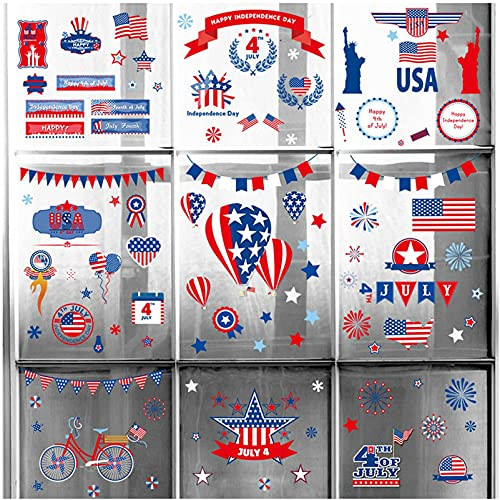 9 Sheets 4th of July Window Clings Patriotic Window Clings Stickers, USA Independence Day Decal for Home Vehicles Decor -Fourth of July U2-