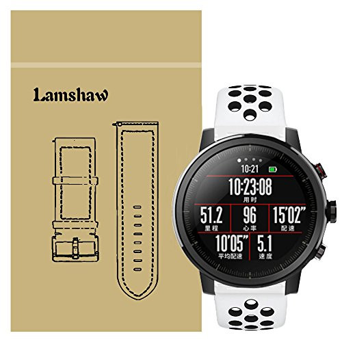 For Amazfit Stratos Band, Lamshaw Silicone Sport Band with Ventilation Holes Replacement Straps for Amazfit Stratos Multisport GPS Smartwatch (White+Black)