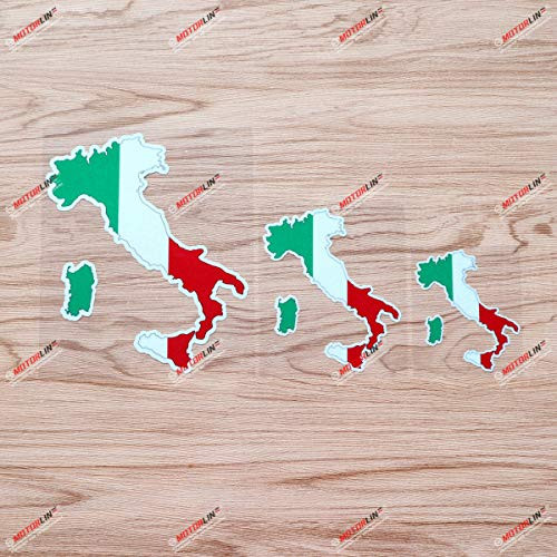 Italian Flag Map Outline Shape Italy Italia Vinyl Decal Sticker - 3 Pack Reflective, 3 Inches, 4 Inches, 6 Inches - for Car Boat Laptop Cup Phone