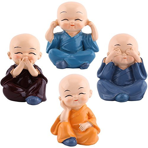 4pcs Cute Little Monks Figurine Resin Creative Crafts Ornament Buddha Kung Fu Monk Figurines Automotive Home Car Interior Display Decoration Decor Lovely Dolls Toy Gift