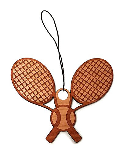 Hat Shark Tennis Rackets Laser Engraved Wooden Rear View Mirror Car Charm Dangler