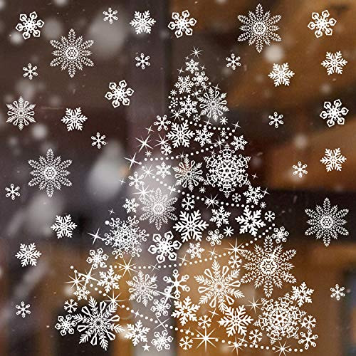 Boao Christmas Tree Window Clings Decals Christmas Snowflake Window Clings Xmas Stars Window Decorations Stickers Decal for Christmas Decorations Supplies, 8 Sheets