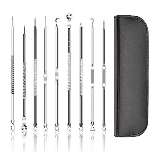 9 in 1 Blackhead Remover Comedone Extractor Kit, Pimple Popper Tool Kit Pore Extractor Blackhead Extraction Acne Removal Kit for Blemish, Acne Needles Kit for Nose Face with PU Bag
