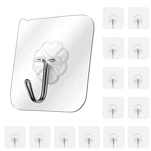 Adhesive Hooks 22lb-Max-, ideapro Command Hooks Heavy Duty Reusable Wall Hooks, Transparent Seamless Hooks Waterproof and Oilproof for Kitchen Bathroom Ceiling Window 15 Pack