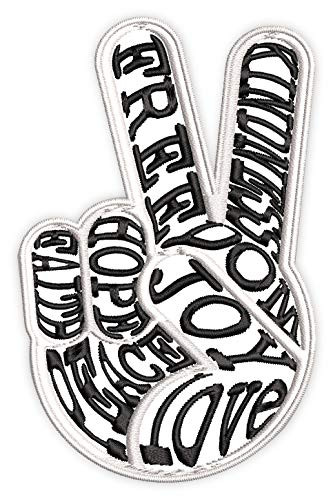 Peace Hand Fingers Freedom Sign Embroidered Iron on Sew Patch Joy Love Symbol Applique Badge Patches for Backpacks, Hats, Jackets, etc. -Black-