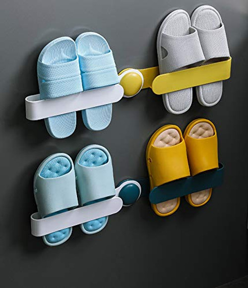 Yuezoloz Folding Bathroom Slipper Rack Free Standing Shoe Rack Free Punching Toilet Multifunctional Folding Slippers Shelf Wall Hanging Shoes Shelf Bathroom Slippers Shoe Storage Shoes Rack